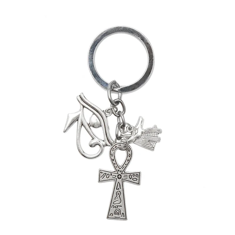 

Vintage Anubis God Pendant Keychain for Women Men Horus Eye Anka Cross Charms Keyring Fashion Key Holder Accessories