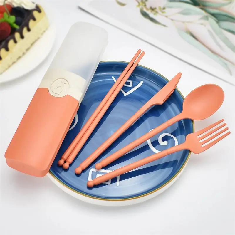 

With Carrying Box Knife Fork Spoon Chopsticks Reusable Outdoor Travel Cutlery Set High Quality Tableware Cutlery Set Spoon Fork