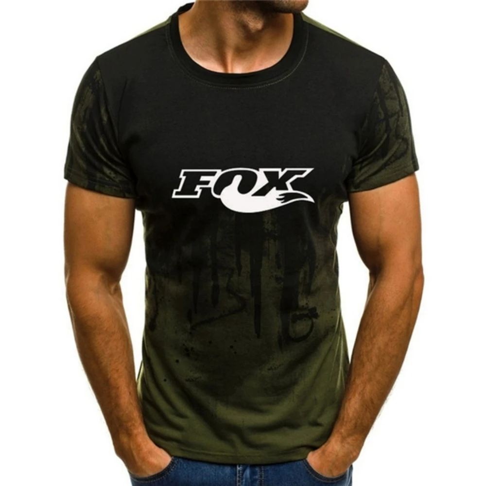 

2023 Summer Solid Fox Tail Men's Motorcycle Off Road T-shirt New Camo T-shirt Fox Fit Short Sleeve Round Neck Street Top