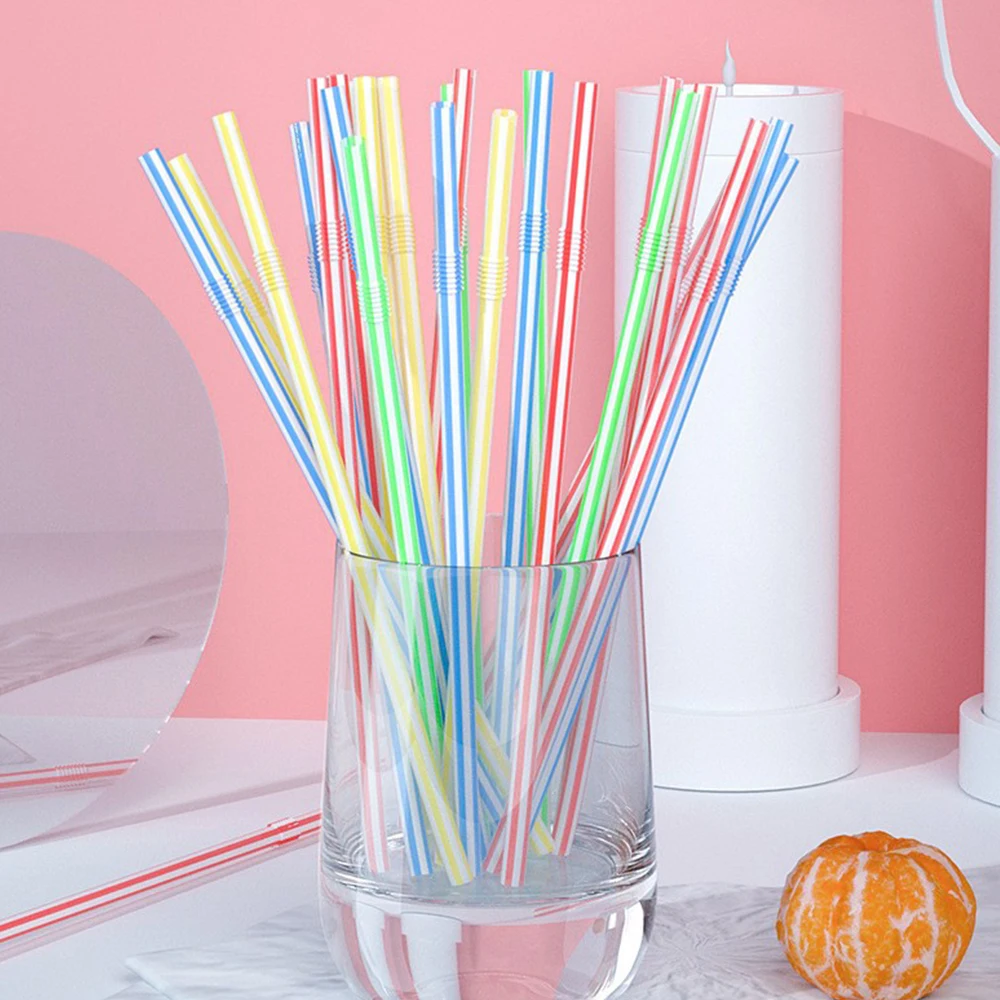 

100Pcs Disposable Plastic Drinking Straws 21cm Colorful Straws Wedding Birthday Party Bar Drink Accessories Celebration Supplies
