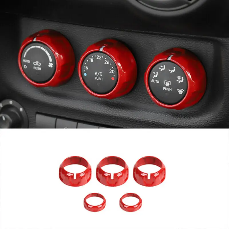 

Fit For Jeep Patriot Compass 2010-2016 Red Middle Console AC CD Switch Knob 5pc