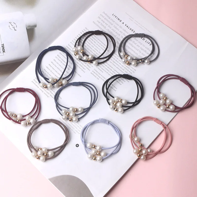 

Woman Hair Bands 10-piece Set Hair Tie Girls Rubber Girl Kawaii Ponytail Hair Pearl Hair Ties Elastic Hairband Hair Accessories