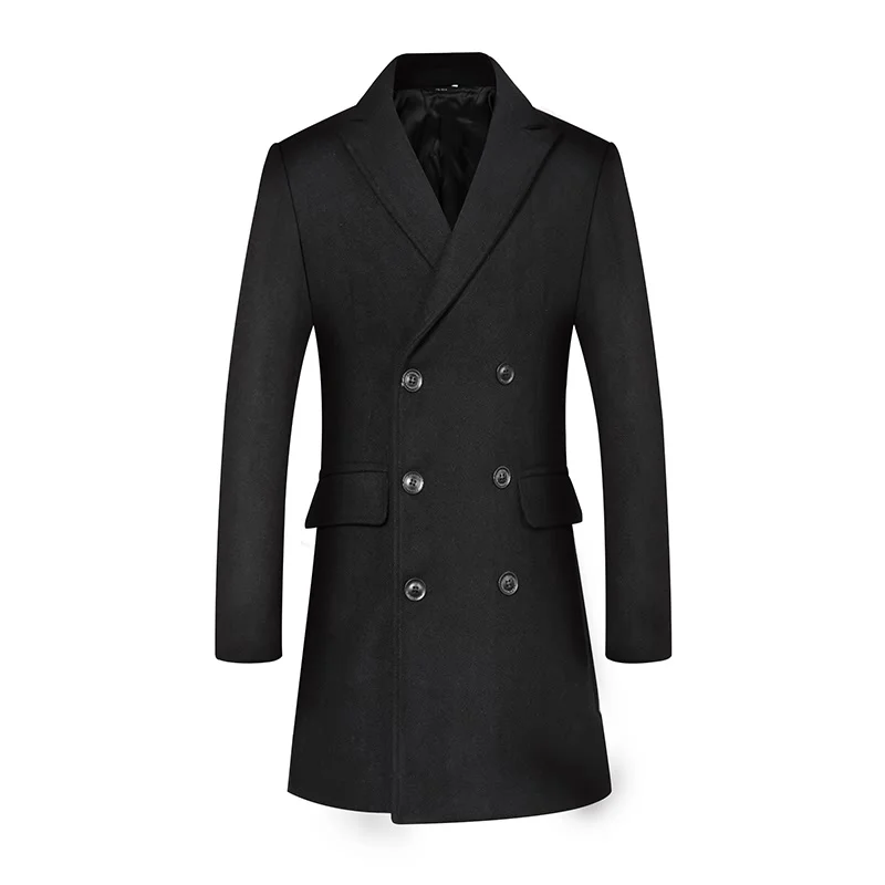 2022 Autumn and Winter New Men's Woolen Coat Mid-length European Plus Size Korean Version Slim Double-breasted Coat