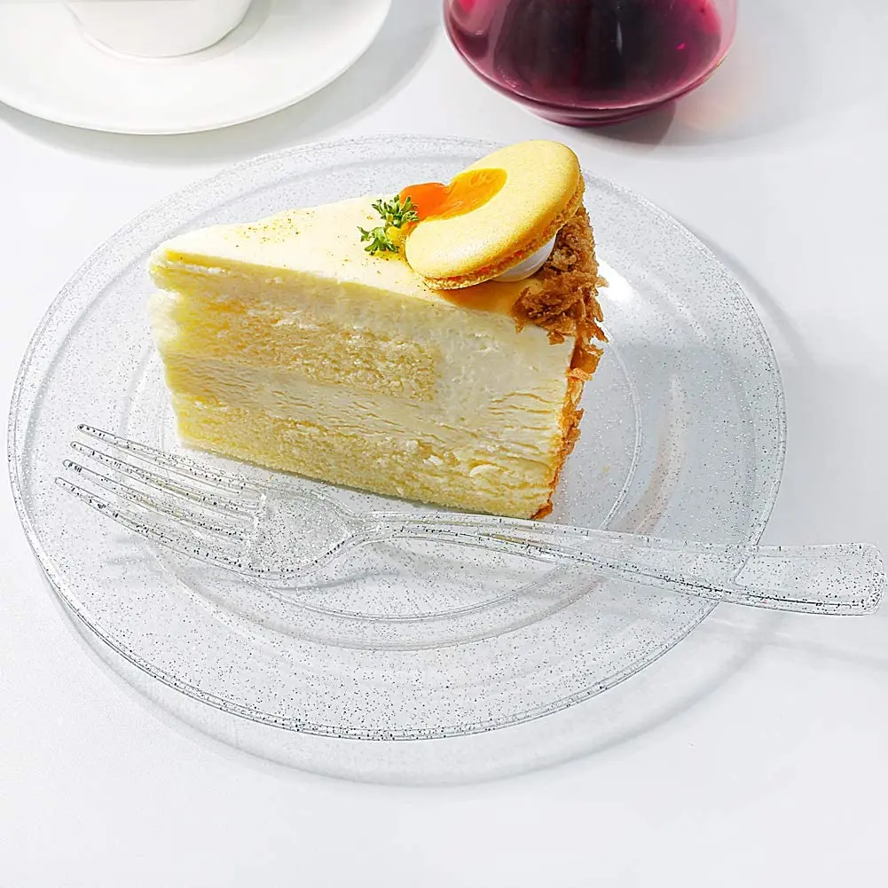 Серебряные пластиковые тарелки-одноразовые серебряные блестящие тарелки