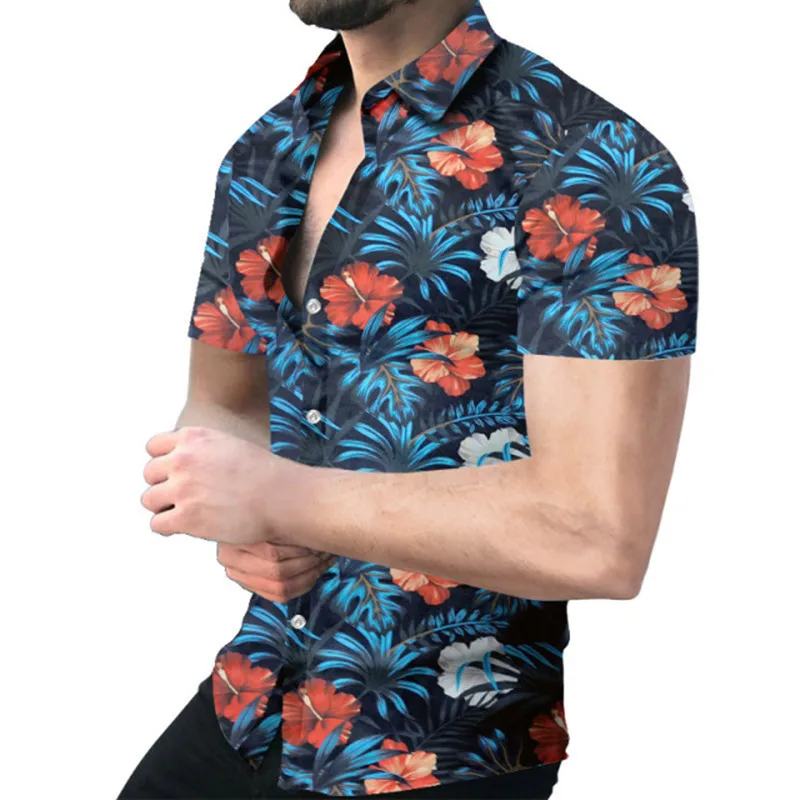 

Men's shirt Y2k abstract art pattern short-sleeved shirt men's street Hawaii vintage shirt Harajuku men's shirt