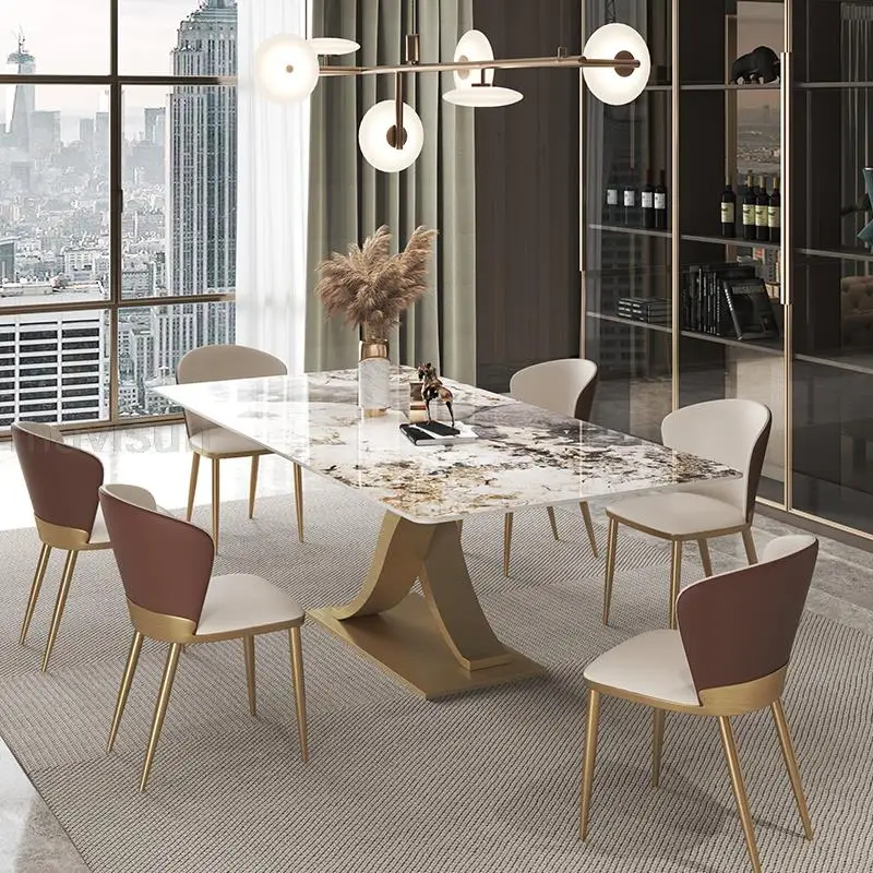 

Italian Light Luxury Bright Slate Dining Table Modern Minimalist High-end Creative Coffee Center Rectangular Marble Stone Table
