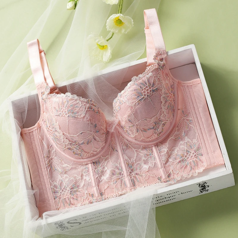 

Womens Lace Push Up Bra 3/4 Cups Adjustable Underwire Female Floral Seven-breasted Support Lingerie 34 36 38 40 B C D E White