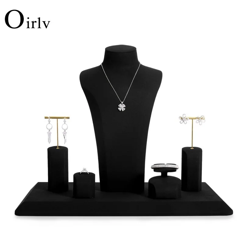 

Oirlv Microfiber Jewelry Window Display Set Props with Metal Jewelry Display Rack For Necklace Earrings Bangle Ring Black