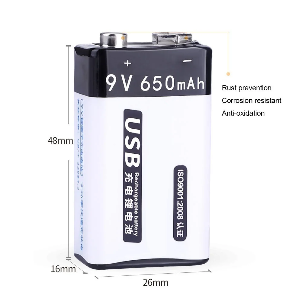 

1PCS USB rechargeable 9v 650mAh Lihtium Batteries 6F22 Li-ion Rechargeable Battery for Toy Remote Control KTV Multimeter