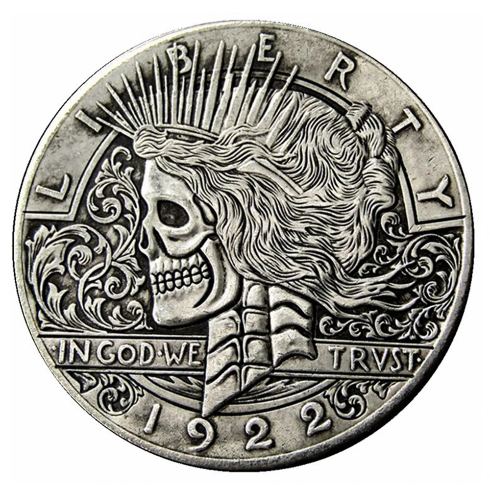 

HB(41) US Hobo 1922 Peace Dollar skull zombie skeleton Silver Plated Copy Coins