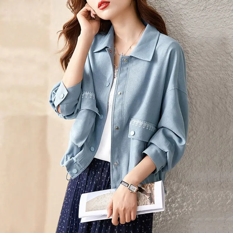 

Simple Shoulder Sleeve Short Jacket Women's Loose 2023 Spring Wear New Korean Casual Long-sleeved Coats with Waistband Blazer