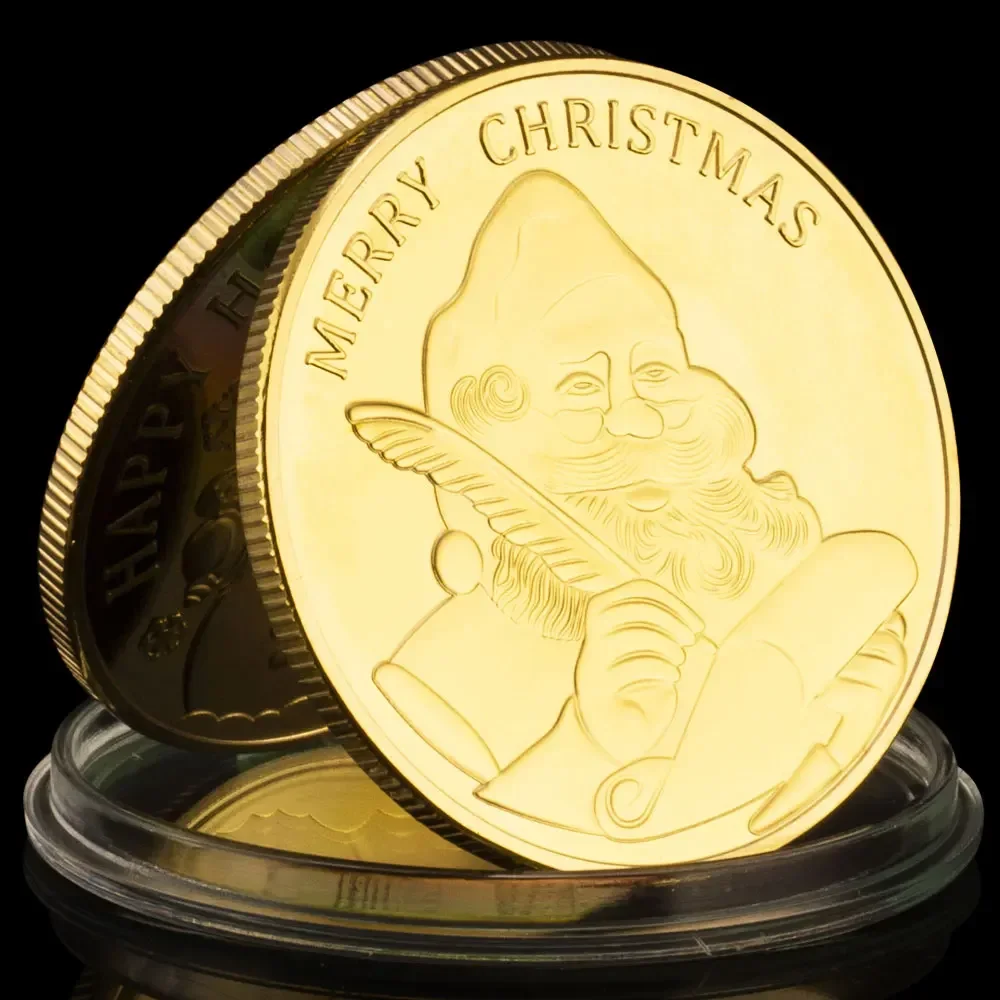 Happy Holiday Merry Christmas Souvenirs Coins Golden Plated Xmas Gift Santa Claus Wishing Coin Creative Present