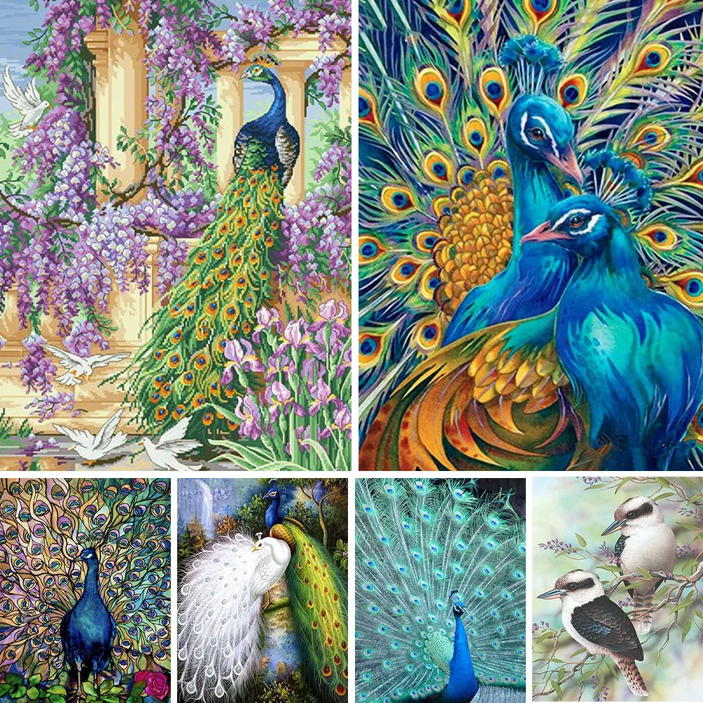 

Meian 11/14CT Embroidery Painting Bird Peacock Cross Stitch Kits DMC Printed Canvas DIY Handmade Home Decoration