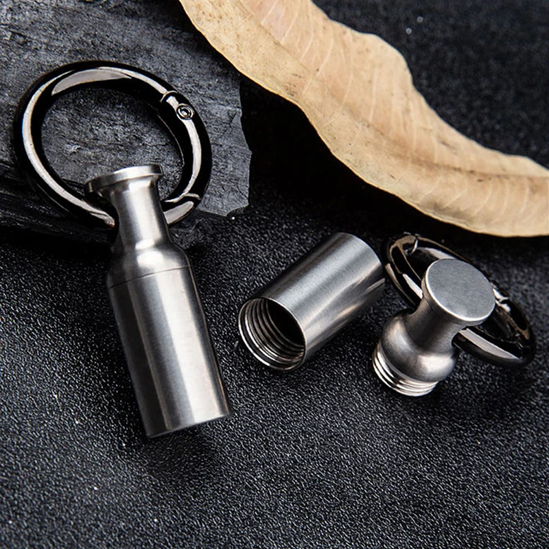 

1Pc Pure Titanium Sealed Waterproof Small Pill Bottle Portable Mini Keyring Small Medicine Box Emergency Hermetic Container