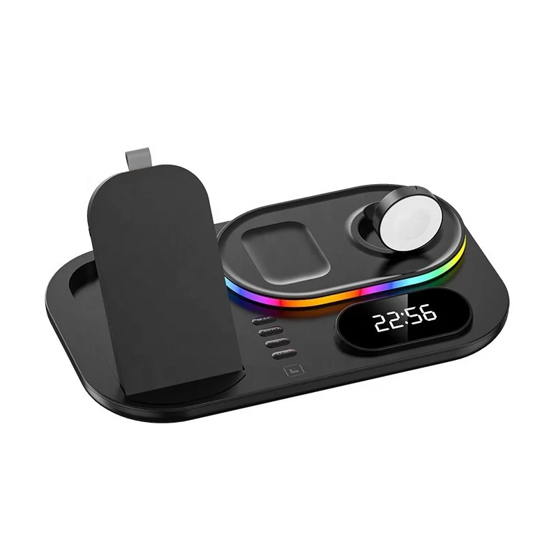 

Multifunctional 3 In 1 Wireless Charger Mobile Phone Wireless Fast Charging with Clock RBG Atmosphere Lamp