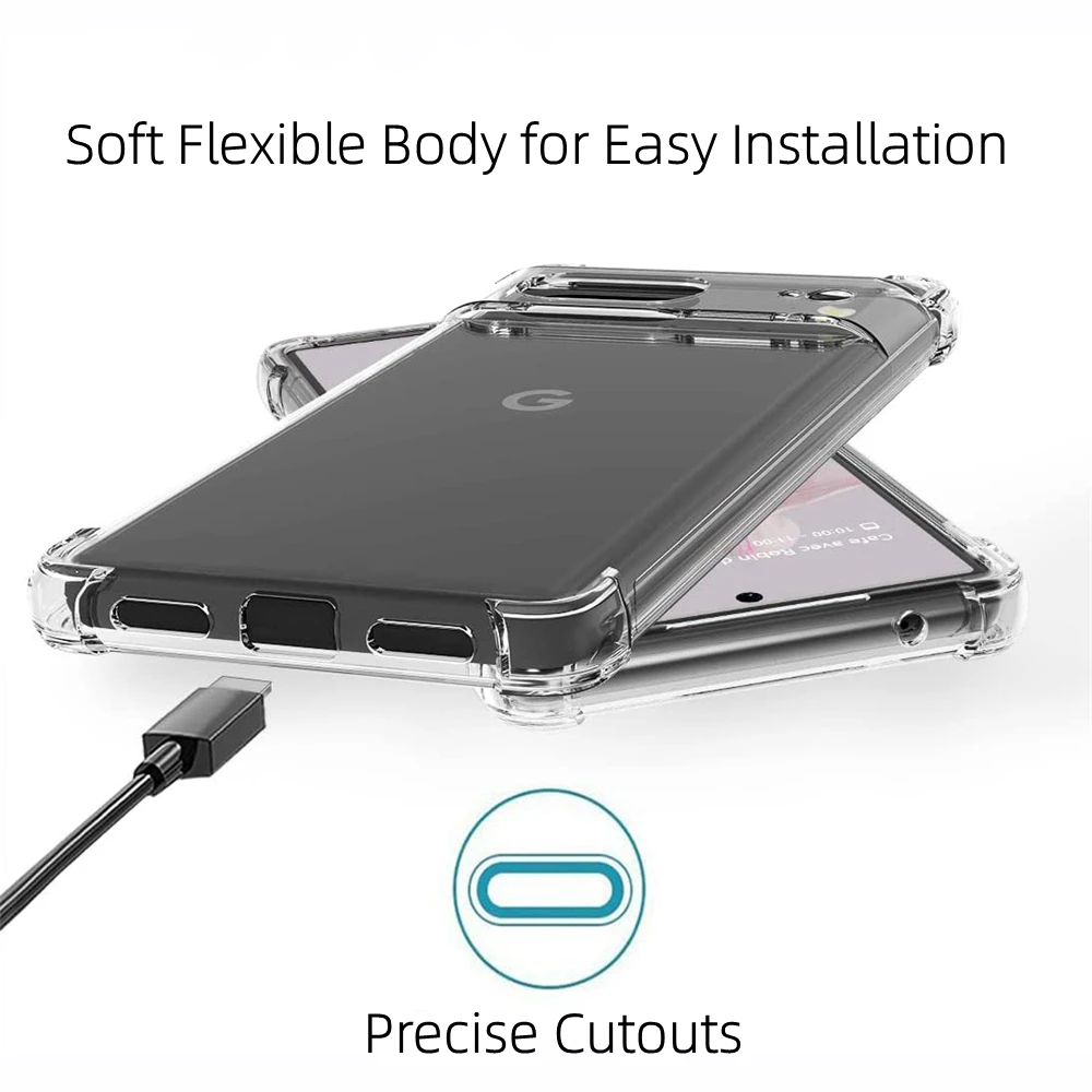 Transparent Silicone Case for Google Pixel 1 2 3a 3 4a 4 XL 5a 5 6a 6 7a 7 Pro Flexible Shockproof Cover with Reinforced Corners