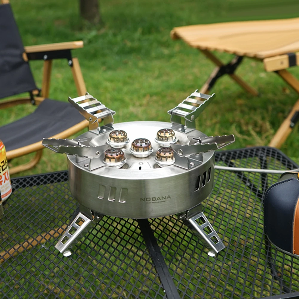 

1 Pcs Camping Gas Stove Gas Burner Outdoor Cassett Outdoor Five Burner 304 Stainless Steel 30x30x13cm 5 Burner
