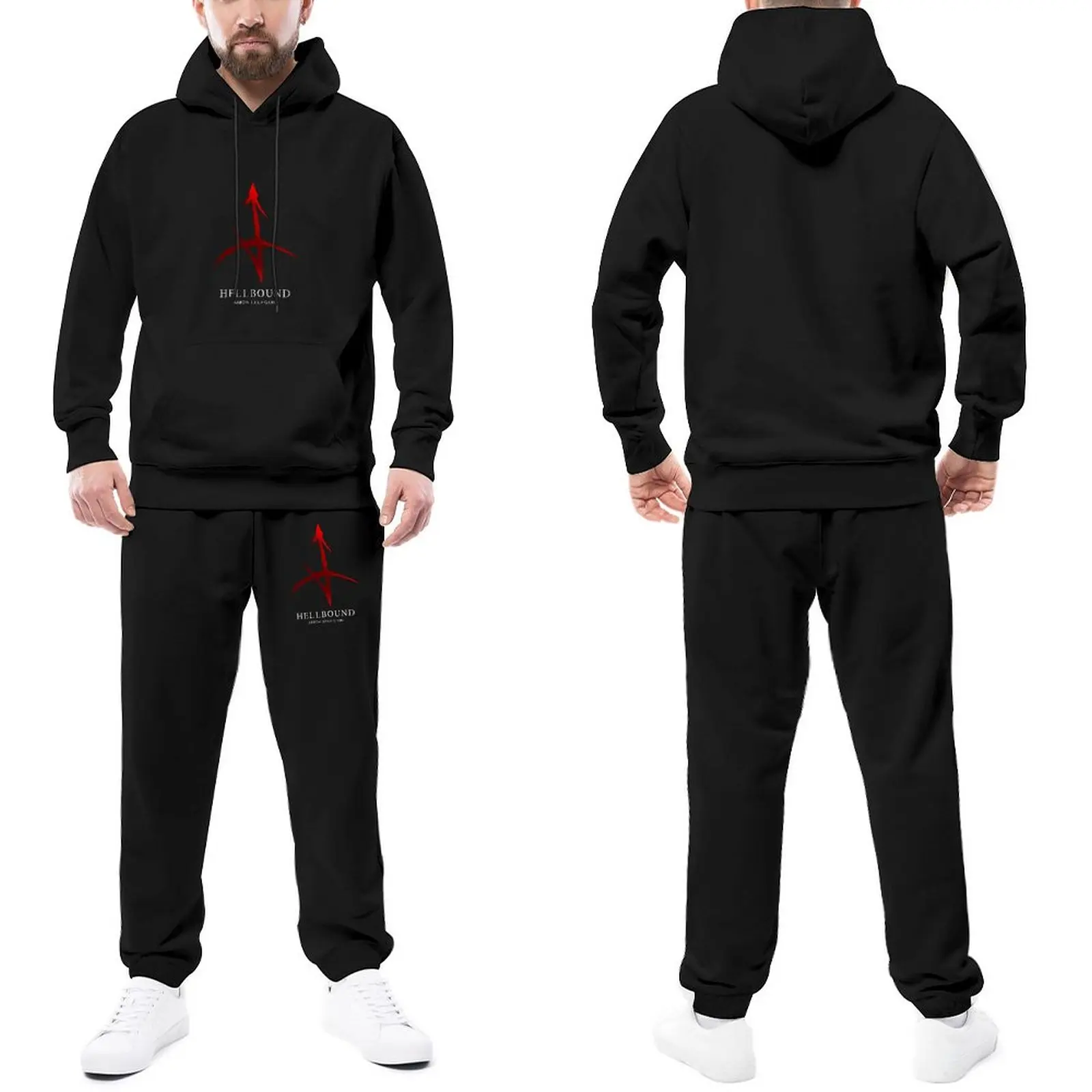 

Tracksuits Hellbound Bloody Arrowheads Symbol Print Jogging Suit Men Scary Kdrama Hooded Set Trendy Sweatsuits Plus Size 2XL 3XL
