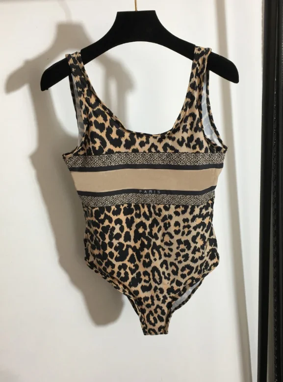 

2021 high-quality Large S-XL bikini set leopard letters open back one-piece swimsuit sexy corset top woman
