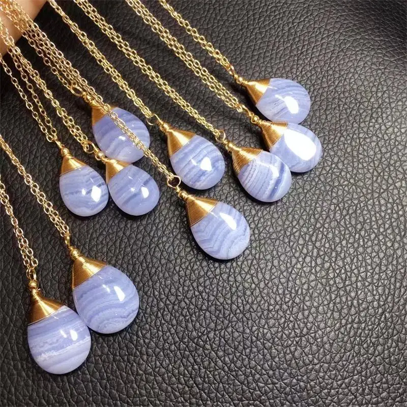 

Natural Blue Lace Agate Stone Water Drop Shape Pendants Charm DIY Making Necklace For Women Exquisite Jewelry 1pcs