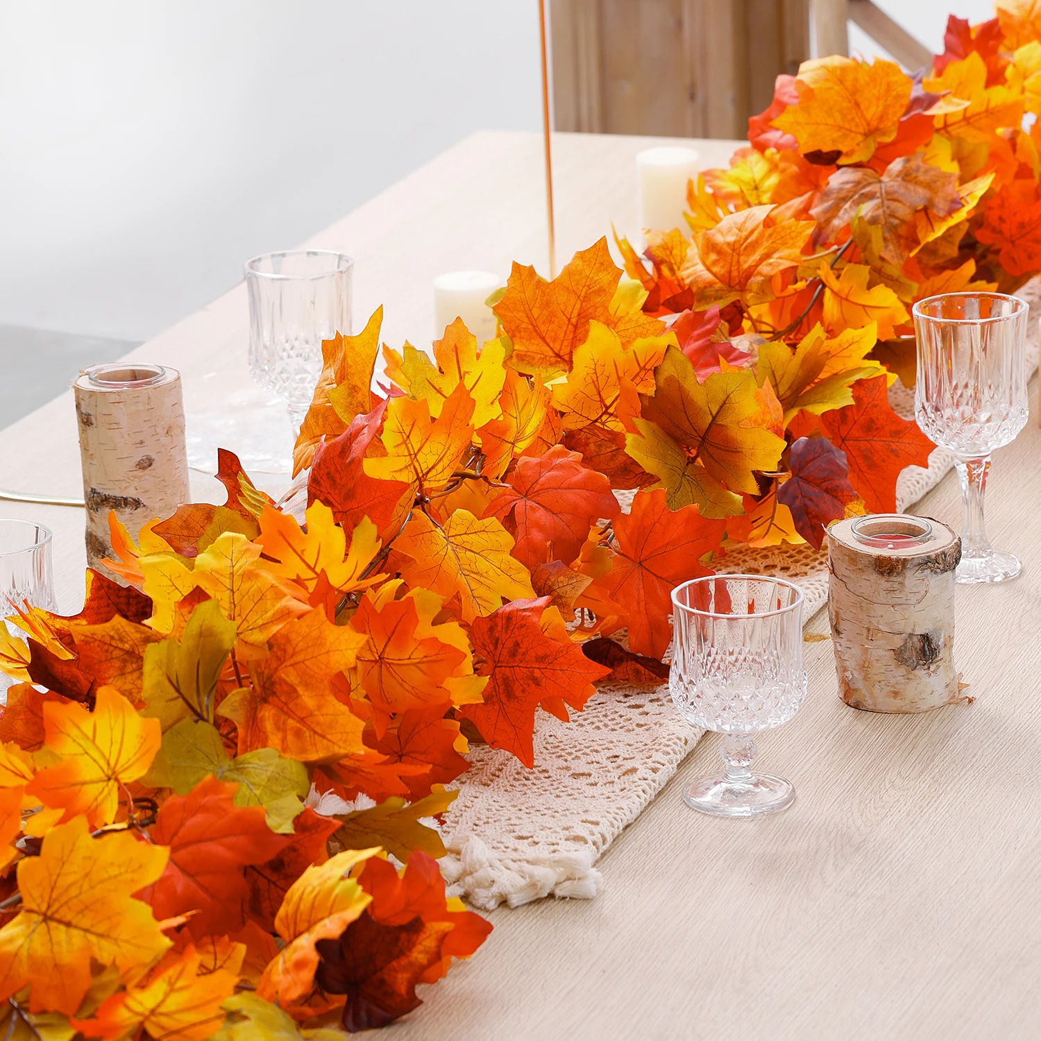 

175cm Autumn Decoration Artificial Maple Leaves Garland Vine Thanksgiving Halloween Garden For Wedding Party Home Fall Decor