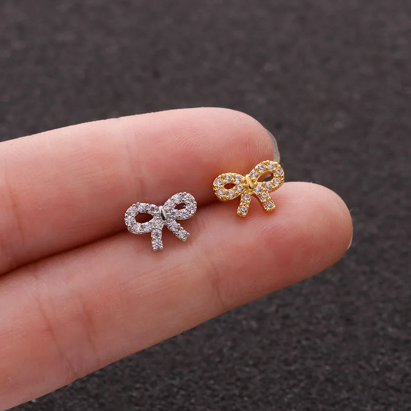 

316L Stainless Steel Piercing Stud Earrings Bow Zircon Helix Conch Cartilage Tragus EarBone Nail Piercing Fashion Jewelry 16G