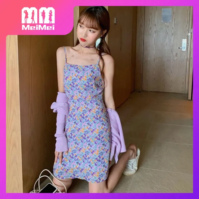 

Yihua small retro floral suspender skirt summer 2021 new Korean version of the French slim thin a-line dress female