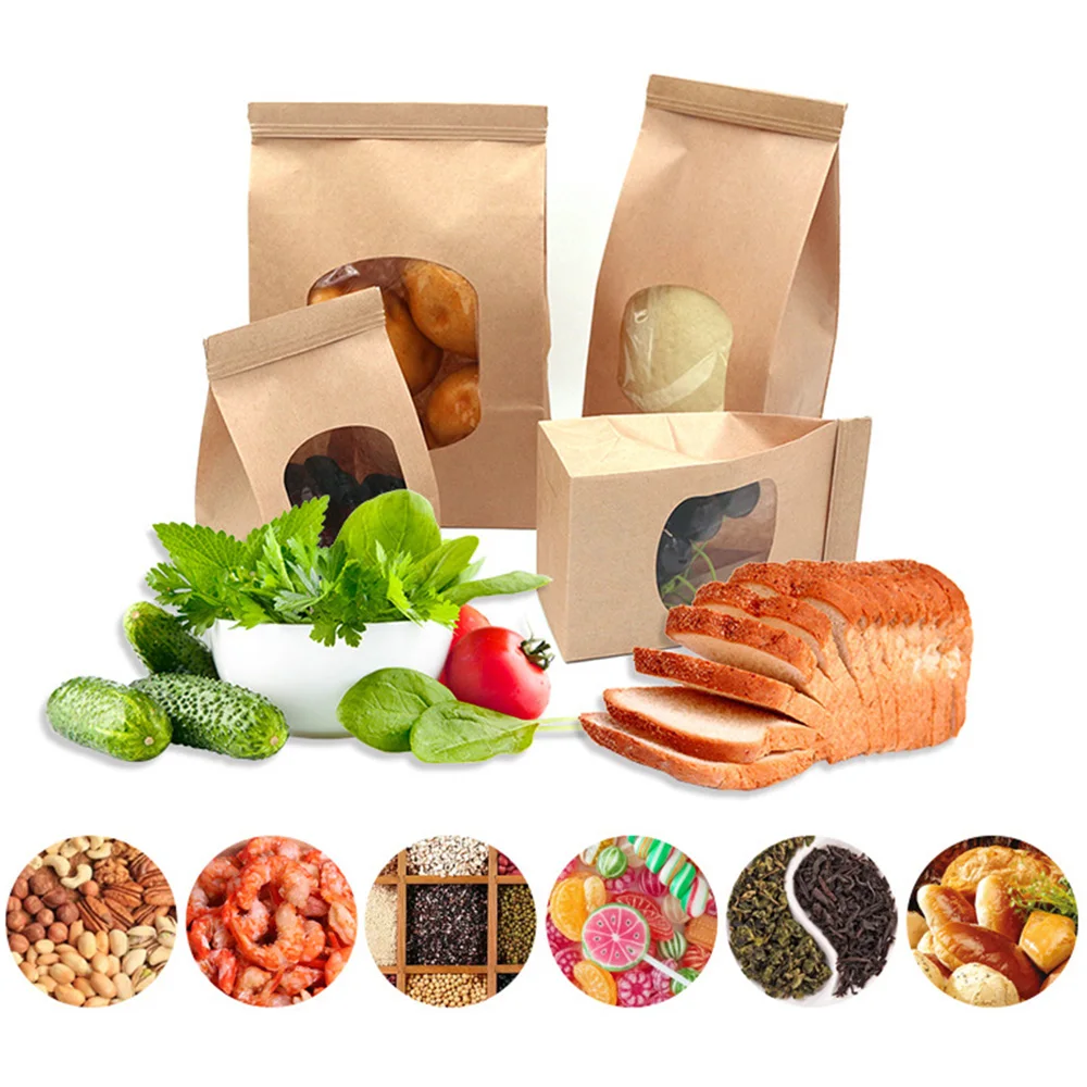 

Bakery Snack Bread Toast Container With Clear Window Packaging Bag Storage Bag Food Saver Kraft Paper Bag