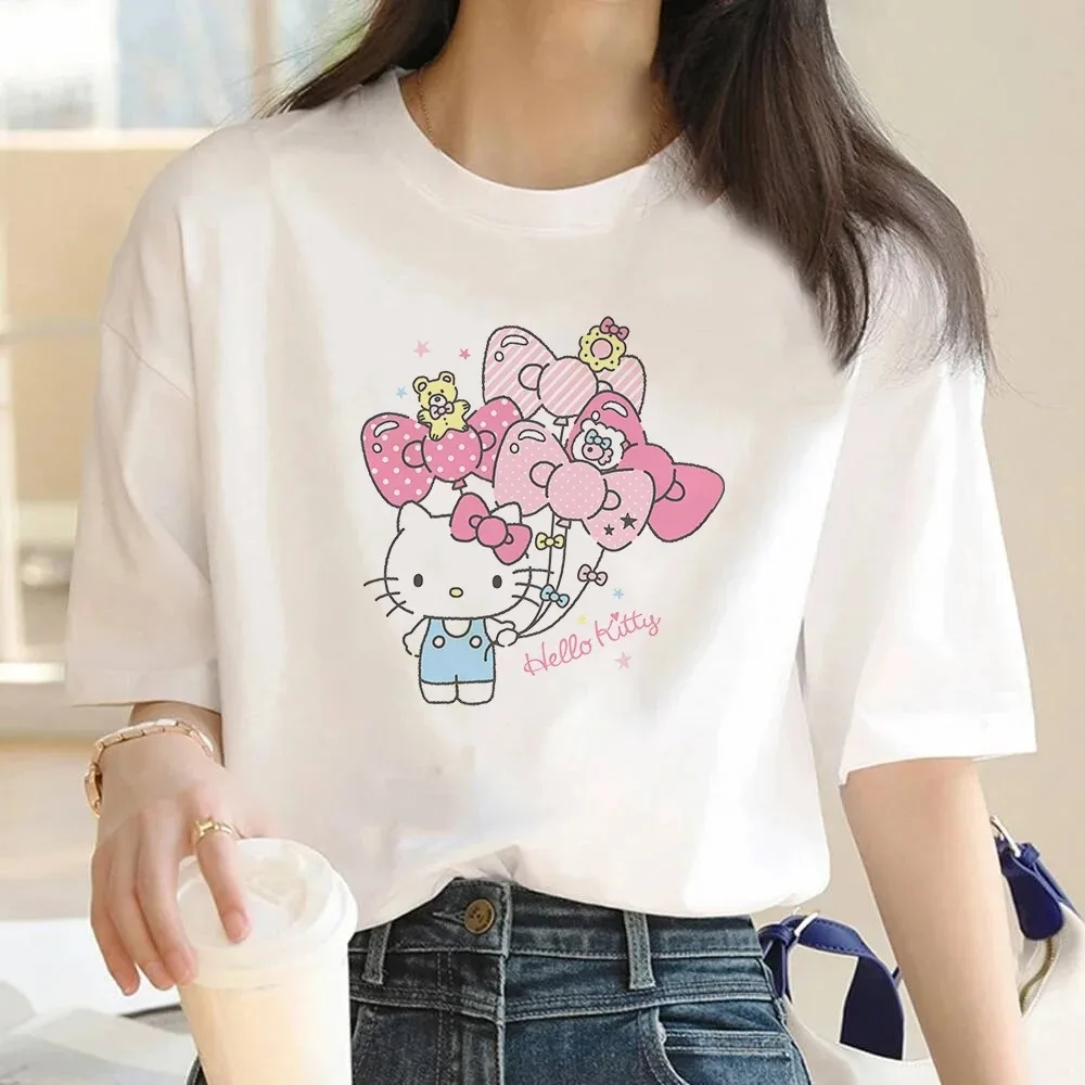 Модные Женские Футболки С Рисунком Hello Kitty Sanrio Милая Летняя Одежда Топы Короткими