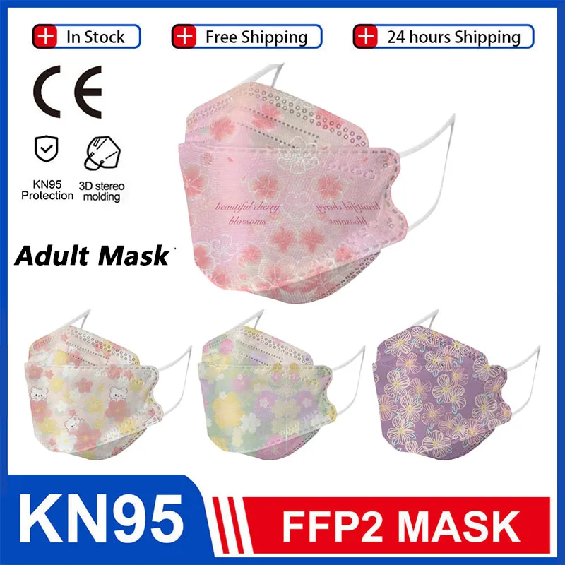 

10PCS Adult Fish Shape Certified KN95 FFP2 Mask 4 Layers Print Fabric Mascarillas Mouth FPP2 Face Mask KN95 ffp2mask