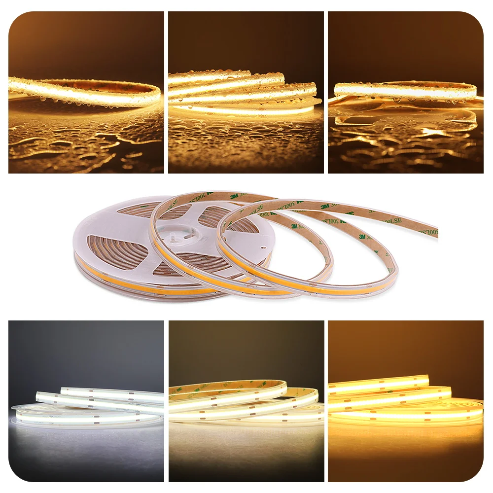 Waterproof IP68 COB LED Strips Flexible Light Bar FOB LED Tape 12V 24V RA90 Warm Day Cool white Color for Outdoor Decor Lighting images - 6