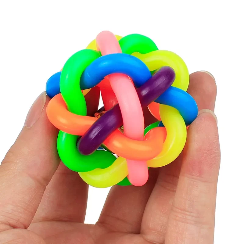 

Rainbow Pet Rubber Chew Toy Ball With Colorful Bell Bite-Resistant Clean Dog Chew Puppy Training Toy For Puppy Funny Dogs Cats