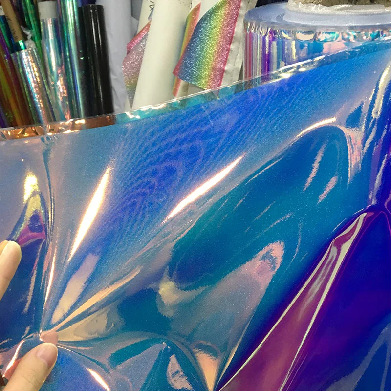 Прозрачный голографический текстурированный ПВХ синтетический кожаный