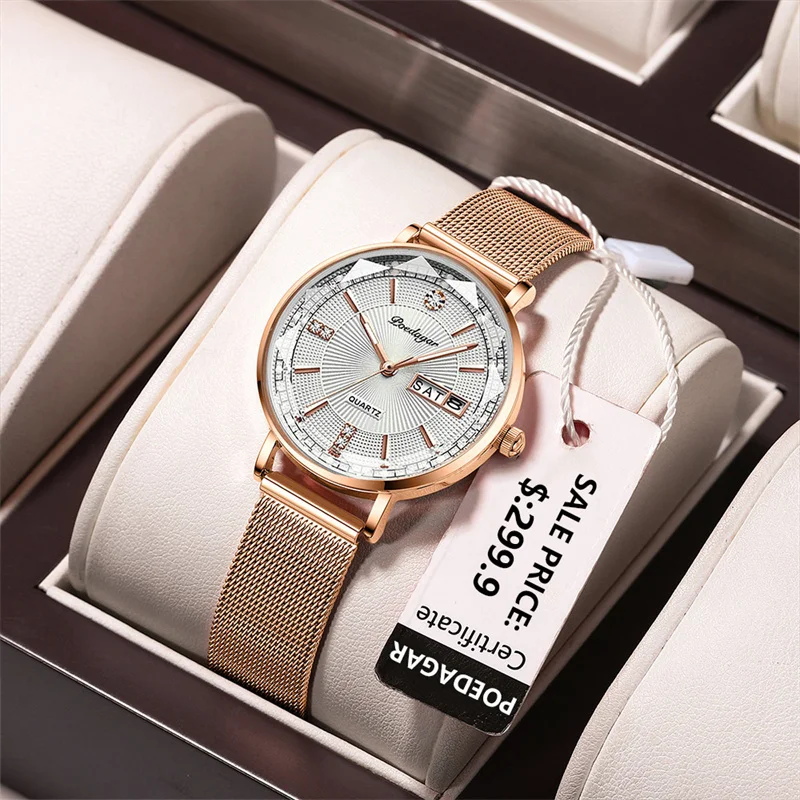 Luxury Women Bracelet Quartz Watches For Women Casual Waterproof Luminous Mesh Stainless Steel Ladies Wristwatches High Quality enlarge
