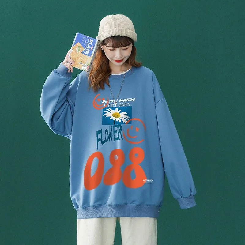 

Женский свитшот с круглым вырезом, свитшоты с рисунком в стиле аниме, Женская белая толстовка большого размера в стиле Харадзюку