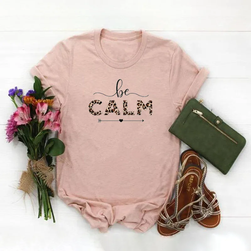 

Be calm leopard print graphic t shirts. Cheetah Arrow lady shirt. Yoga shirt, Had given her Meditation Gift, 100% cotton Tops.