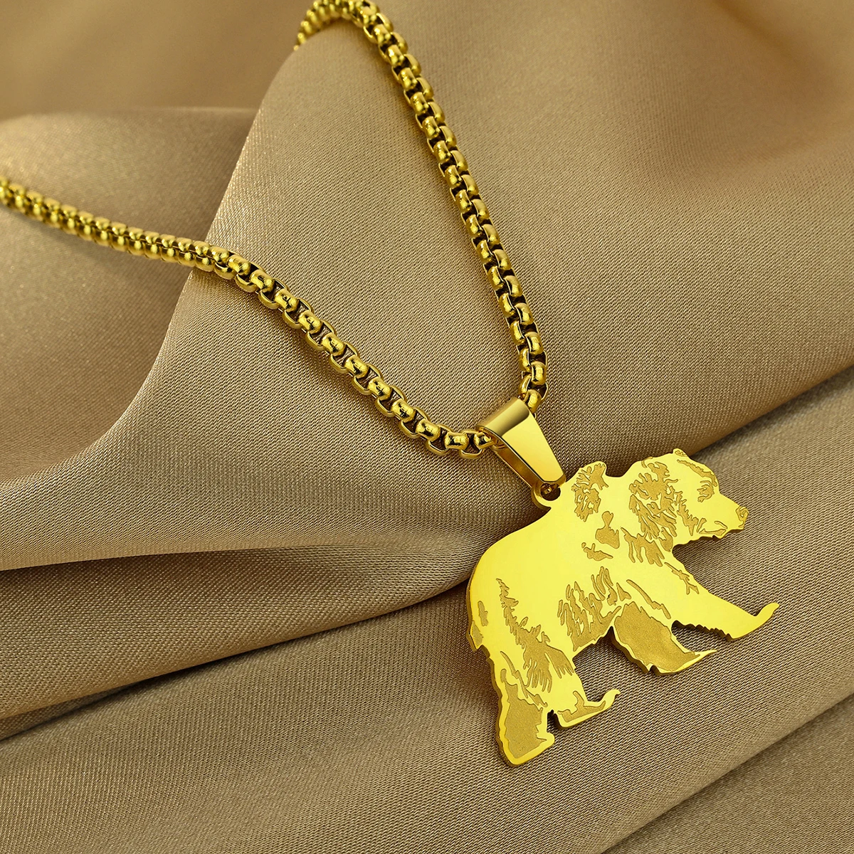 Украшение CHENGXUN из нержавеющей стали медведь-гризли подвеска ожерелье