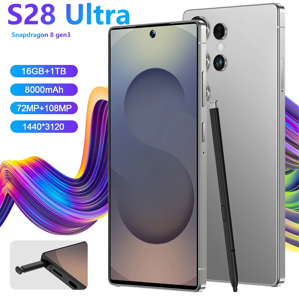 Фото 2026 Горячая новинка S28 Ultra, оригинальная глобальная версия, интеллектуальный 4G/5G, Snapdragon 8 Gen3, аккумулятор 8000 мАч, две SIM-карты, двойной режим ожидания №1