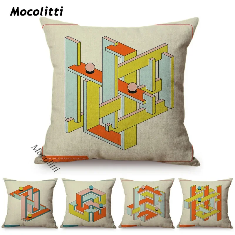

Трехмерная наволочка для дивана с геометрическим дизайном, скандинавский абстрактный Рисунок, хлопковая льняная декоративная подушка для дома