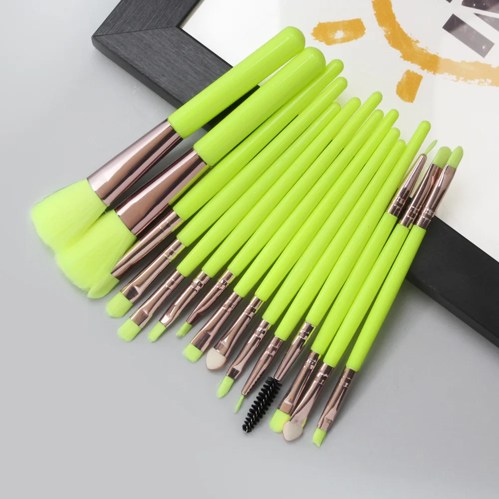 

15Pcs Green Makeup Brushes Tool Set Cosmetic Powder Eye Shadow Fluorescent Series Foundation Blush Blending Beauty Make Up Brush