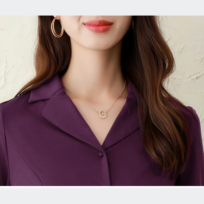 Элегантные фиолетовые вышитые женские рубашки Осень-Зима базовые Топы с длинным