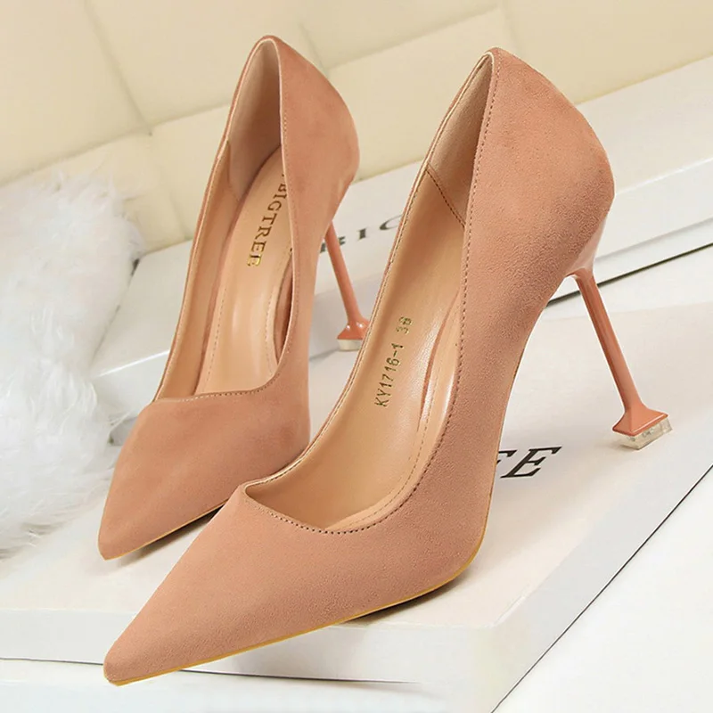 

BIGTREE Shoes Fashion Woman Pumps Suede High Heels Shoes Women Office Shoes Stiletto Ladies Shoes Pointed Toe Women Heels 9.5 Cm