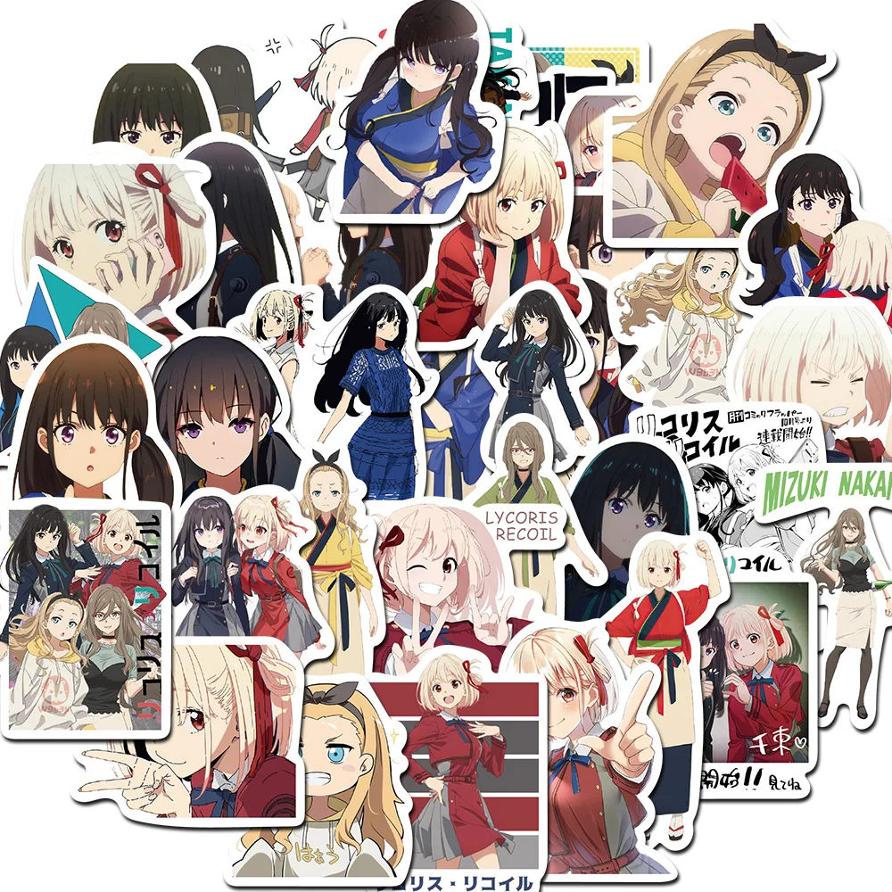 

50PCS Sticker Lycoris Recoil Anime Cartoon Luggage Laptop Cafe Skateboard Nostalgia Lightning Phone Decals for Fridge Gift