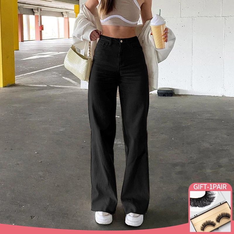 

Fashion Women Pants High Waist Stretch Wide Leg Femme Trousers Streetwear Y2k 2022 Vintage Quality Harajuku Denim Mom Pants
