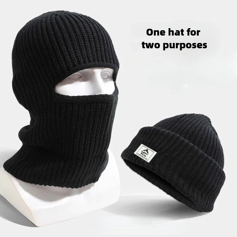 Winter 2-in-1-Maske, Mützen, Hüte, warme gestrickte Sturmhaube, winddicht, solide Vollgesichts-Ski-Mütze, taktische Radfahren-Ohrenschützer-Kappe