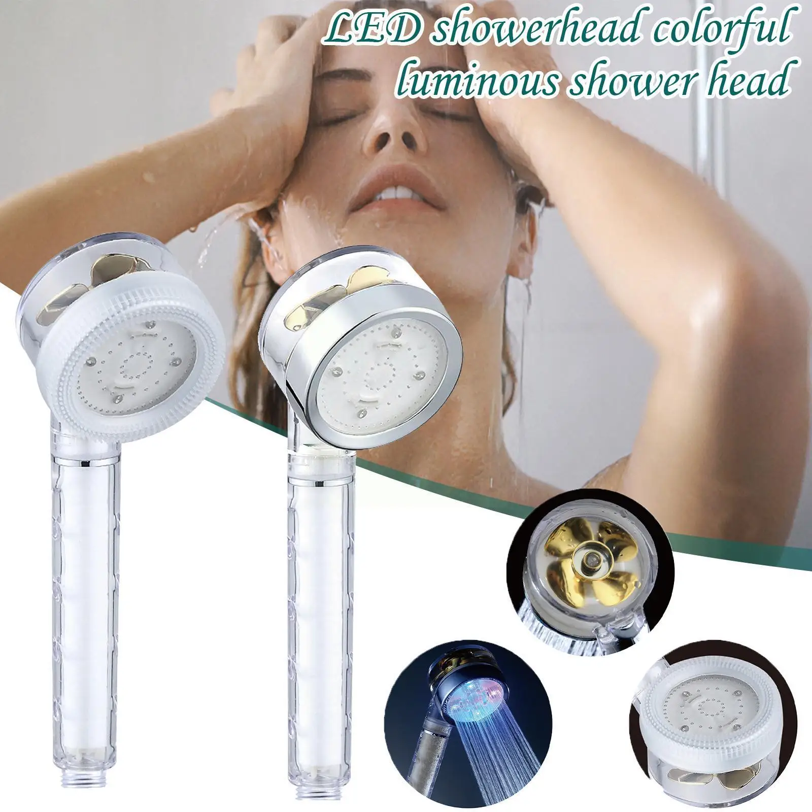 

Насадка для душа S1N9 со светодиодной подсветкой, Турбокомпрессор, меняет цвет, температура, датчик давления, для экономии воды в ванной комна...