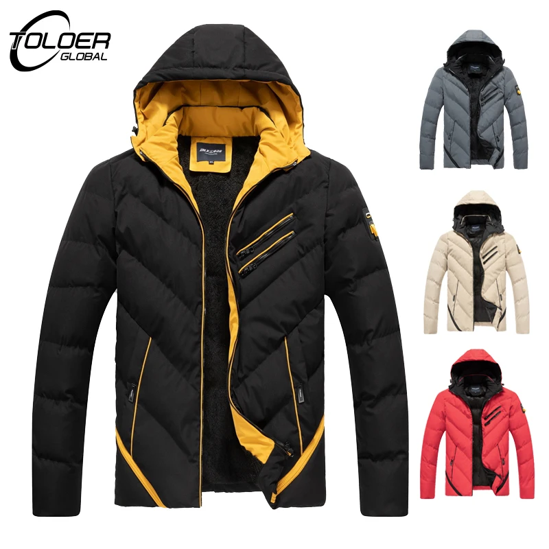 Men's Winter Padded Warm Parkas Fashion Solid Hooded Cotton Coat Jacket Casual Overcoat Male Windproof Streetwear Puffer Jackets
