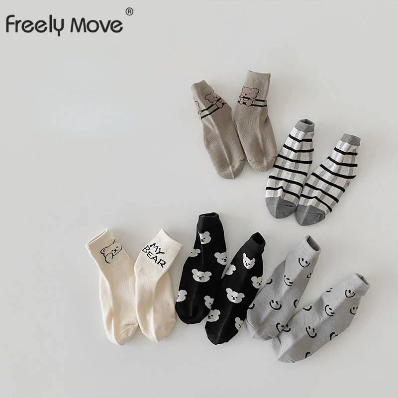 

Freely Move 5 Pairs Soft Cotton Children Socks Cute Cartoon Print Kids Socks Newborn Toddler Baby Socks Casual Girls Boys Socks