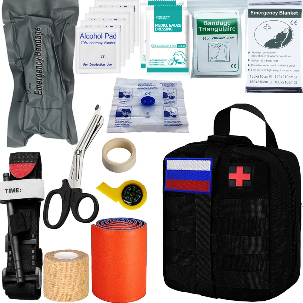

Military Admin Pouch Russian flag First Aid Kit EMT Bug Out Bag with tourniquet bandage Survival Molle IFAK EMT for Trauma