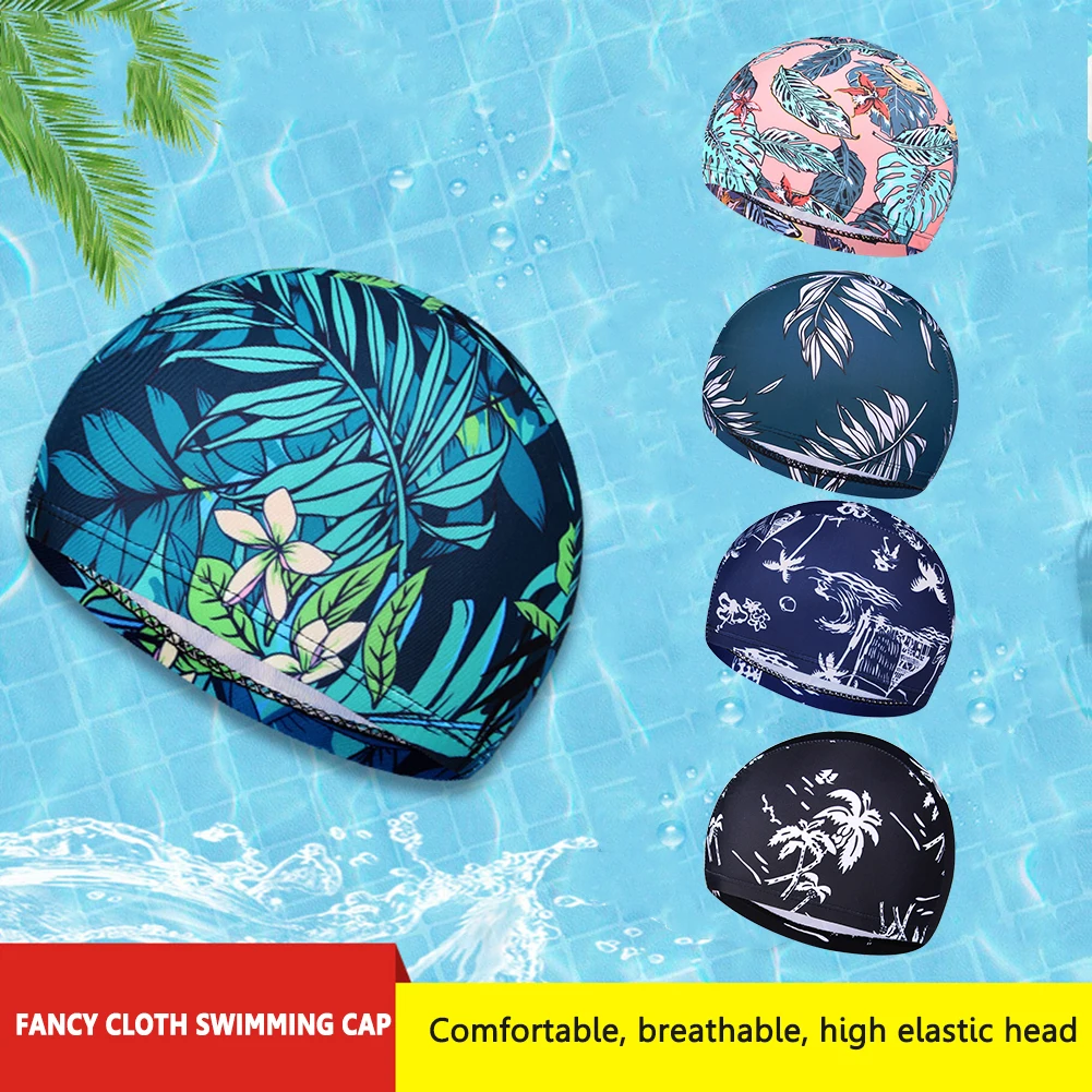 

Printed Fashion Swimming Caps for Adults Elastic Ear Hair Protection Sports Summer Pool Bathing Hat Turban Sports Accessory